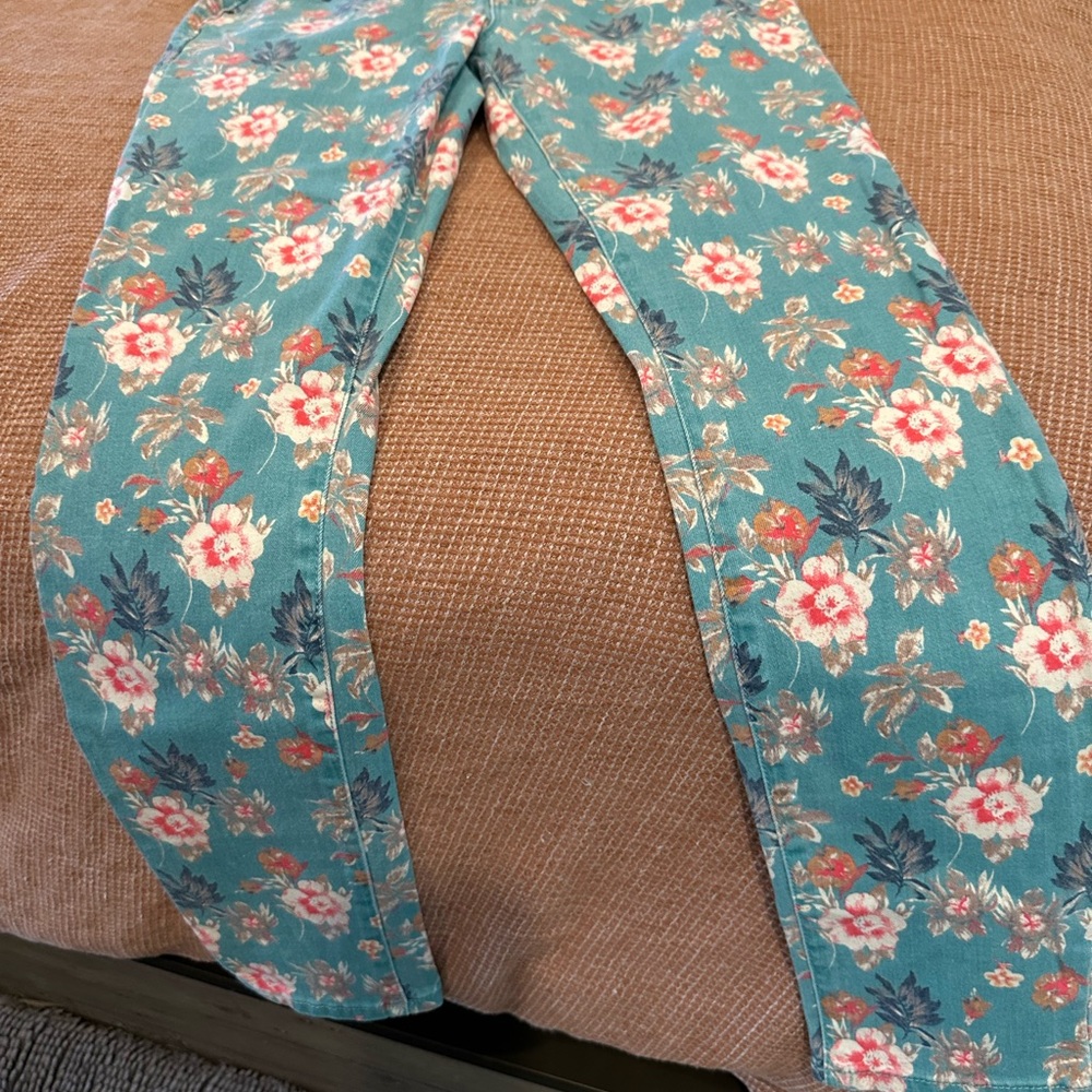 Bullhead Floral Skinny Jeans - Teal and Pink